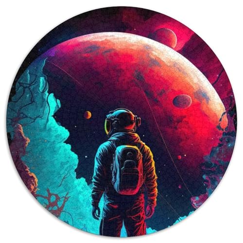 Neon-Astronaut im Weltraum-Puzzle für Erwachsene, 1000-teiliges, rundes Puzzle, interaktives Familienspiel, Denksportaufgabe als Geschenk, Lernspielzeug (Größe 67,5 x 67,5 cm) von JIANGENNF