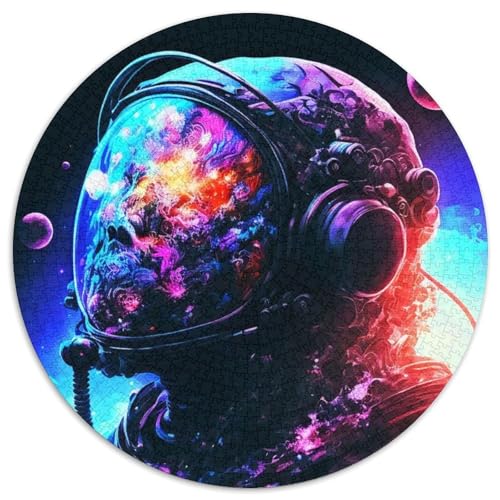 Neon-Astronaut.. Puzzle 1000 Teile, runde Puzzles mit 1000 Teilen für Erwachsene, Lernspielzeug für Jugendliche, Heimbüro-Dekor (Größe 67,5 x 67,5 cm) von JIANGENNF