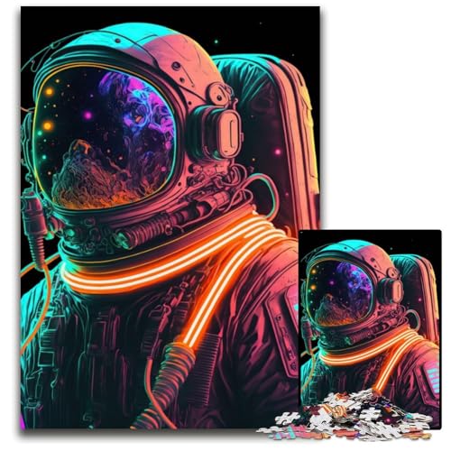 Neon-Astronauten-Puzzles für 1000 Teile, Puzzles für Erwachsene, Familienaktivität, Denksportaufgabe, Heimdekoration, 26x38cm/10,23x14,96 Zoll von JIANGENNF
