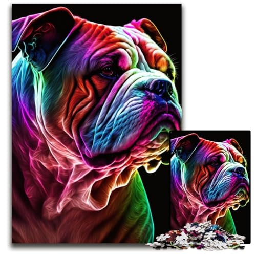 Neon-Bulldoggen-Puzzle, 1000 Teile, Papppuzzle, Weihnachten, Halloween, Ostern, Neujahr, 26x38cm/10,23x14,96 Zoll von JIANGENNF
