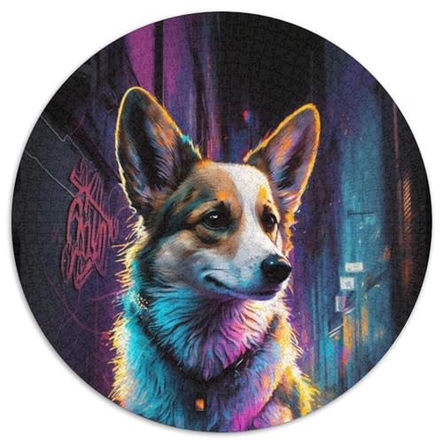 Neon Corgi 1000-teiliges Puzzle, Geschenk-Puzzle aus Karton, perfekt für Familienfeiern, Geburtstage, Feiertage (Größe 67,5 x 67,5 cm) von JIANGENNF