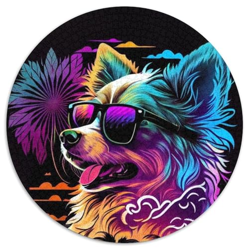 Neon Dog Puzzle für Erwachsene,1000 Teile,1000-teiliges rundes Puzzle für Erwachsene zum Entspannen und Herausfordern,farbenfrohe Kunst zur Heimdekoration, Freunde (67,5 x 67,5 cm) von JIANGENNF