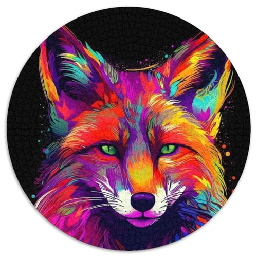 Neon Fox Puzzle für Erwachsene, 1000 Teile, 1000 Teile, rundes Puzzle, interaktives Familienspiel, Denksportaufgabe als Geschenk, Lernspielzeug (Größe 67,5 x 67,5 cm) von JIANGENNF