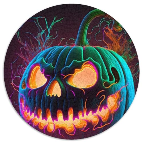 Neon-Kürbis-Puzzle für Erwachsene, 1000 Teile, rund, Puzzle für 1000 Teile, DIY-Geschenk zur Heimdekoration, Denksportaufgabe für Erwachsene (Größe 67,5 x 67,5 cm) von JIANGENNF