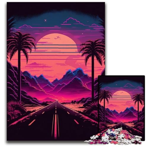 Neon-Landschaftspuzzle 1000 Teile für Erwachsene. Holzpuzzle für Erwachsene. Anspruchsvolles Denkspiel – Entspannendes Spielzeug für Teenager. 50x75cm/19,68x29,52 Zoll von JIANGENNF