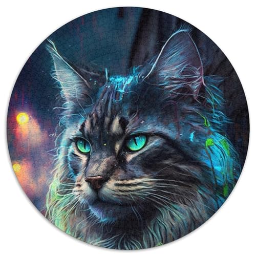 Neon Maine Coon 1000-teiliges Puzzle-Geschenk, rundes Puzzle 1000 Teile, anspruchsvolles DIY-Denkspiel, perfektes Familienspiel oder dekoratives Geschenk (Größe 67,5 x 67,5 cm) von JIANGENNF
