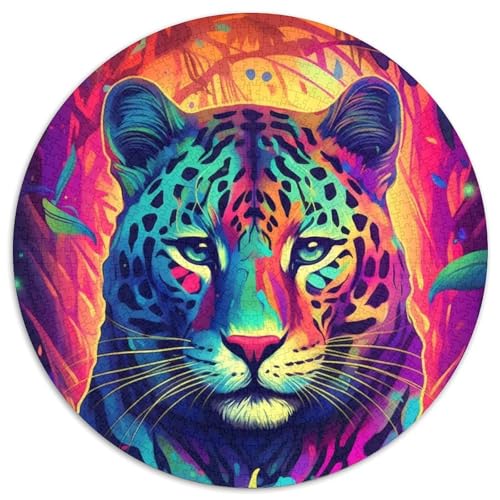 Neon-Ozelot-Puzzle, 1000 Teile, rundes Puzzle mit 1000 Teilen für Erwachsene, Lernspielzeug für Teenager, Heim- und Bürodekoration (Größe 67,5 x 67,5 cm) von JIANGENNF