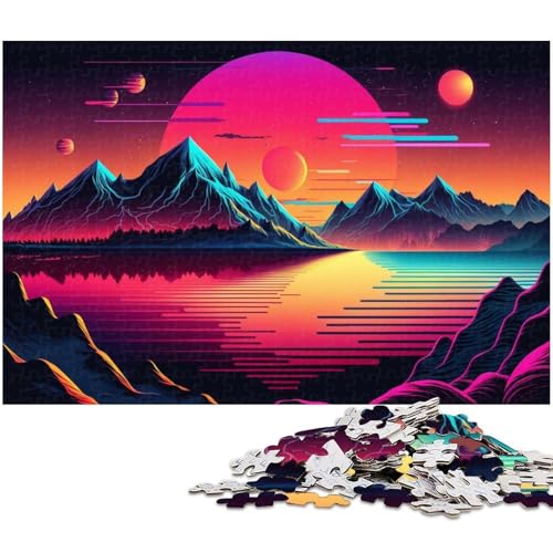 Neon-Retro-Landschaft, 1000-teiliges Puzzle, Holzpuzzle, entspannende Unterhaltung, Heimdekoration, 50 x 75 cm / 19,68 x 29,52 Zoll Neon-Retro-Landschaft, 1000-teiliges Puzzle, Holzpuzzle, entspannende Unterhaltung, Heimdekoration, 50 x 75 cm / 19,68 x 29,52 Zoll von JIANGENNF