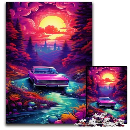 Neonauto in der Natur, Puzzle 1000 Teile für Erwachsene, Unmögliches Puzzle für Erwachsene, Herausforderndes DIY-Denkspiel, perfektes Familienspiel oder dekoratives Geschenk, 26x38cm/10,23x14,96 Zoll von JIANGENNF
