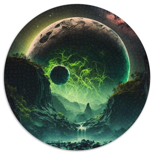 Neongrüner Vollmond, 1000-teiliges Puzzle, rund, 1000 Teile für Erwachsene, Heimdekoration (Größe 67,5 x 67,5 cm) von JIANGENNF