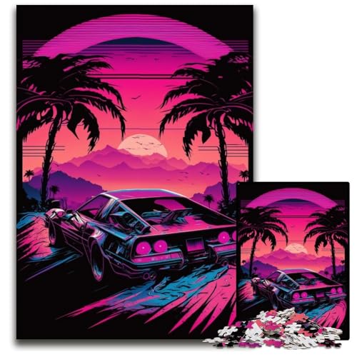 Neonlandschaft, 1000-teiliges Puzzle aus Holz für Erwachsene, für Reiseliebhaber und Paare, anspruchsvolles Spielzeug, 50x75cm/19,68x29,52 Zoll von JIANGENNF