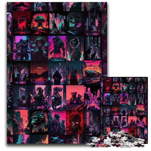 Neonlandschaft, 1000-teiliges Puzzle aus Pappe für Erwachsene, für Reiseliebhaber und Paare, anspruchsvolles Spielzeug, 26x38cm/10,23x14,96 Zoll von JIANGENNF