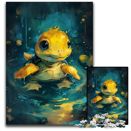 Niedliche kleine gelbe Schildkröte, Puzzle 1000 Teile für Erwachsene, Puzzle für Erwachsene, perfekte DIY-Kunstdekoration oder Geburtstagsgeschenk, 50x75cm/19,68x29,52 Zoll von JIANGENNF