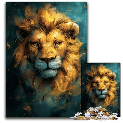 Niedlicher Kleiner gelber Löwe, 1000-teiliges Puzzle für Erwachsene, Holzpuzzle für Teenager und Familienspaß – DIY-Denkspiel als Geschenk, 50x75cm/19,68x29,52 Zoll von JIANGENNF