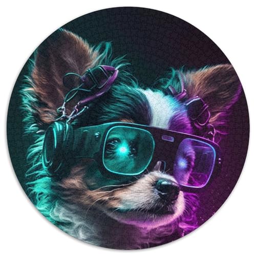Niedliches Hunde-Puzzle für Erwachsene, 1000 Teile, 1000-teiliges rundes Puzzle für Erwachsene, hochschwieriges Denkspiel für Teenager (Größe 67,5 x 67,5 cm) von JIANGENNF