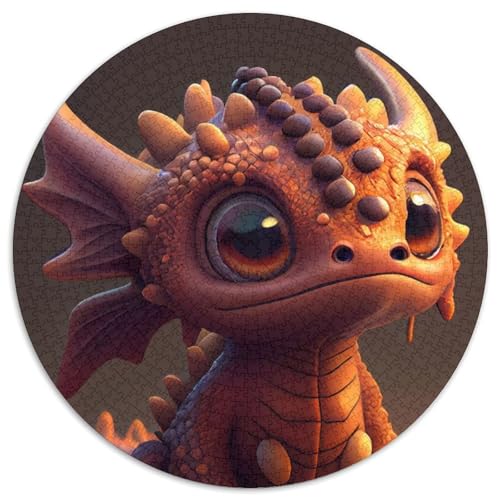 Niedliches braunes Drachen-Puzzle für Erwachsene, 1000-teiliges, rundes Puzzle, interaktives Familienspiel, Denksportaufgabe als Geschenk, Lernspielzeug (Größe 67,5 x 67,5 cm) von JIANGENNF
