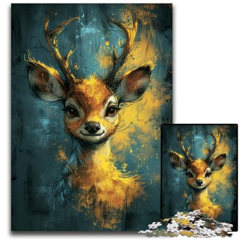 Niedliches kleines gelbes Hirsch-Puzzle 1000 Teile für Erwachsene. Unmögliches Puzzle für Erwachsene. Interaktives Familienspiel, DIY-Heimdekor, Denksport-Geschenk, 50x75cm/19,68x29,52 Zoll von JIANGENNF