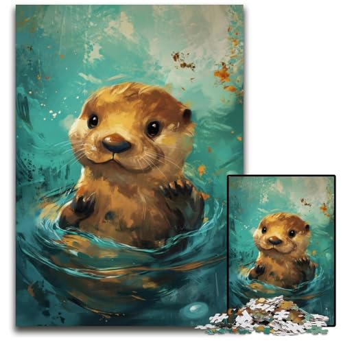 Niedliches kleines gelbes Otter-Puzzle für Erwachsene, 1000 Teile, interaktives Familienspiel, Bastelgeschenk mit farbenfrohen Kunstwerken, 50x75cm/19,68x29,52 Zoll von JIANGENNF