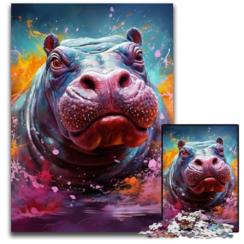 Nilpferd-Puzzle 1000 Teile für Erwachsene, Puzzle für Erwachsene, Familienaktivität, Heimdekoration zum Selbermachen, 26x38cm/10,23x14,96 Zoll Nilpferd-Puzzle 1000 Teile für Erwachsene, Puzzle für Erwachsene, Familienaktivität, Heimdekoration zum Selbermachen, 26x38cm/10,23x14,96 Zoll von JIANGENNF