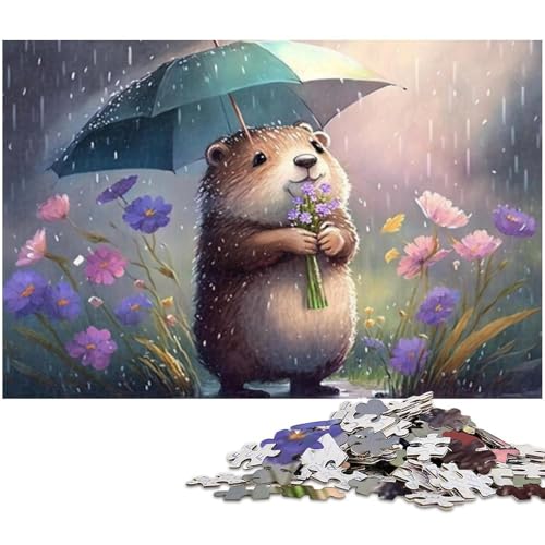 Otter hält Regenschirm-Puzzle für Erwachsene, 1000 Teile, interaktives Familienspiel, Heimdekoration zum Selbermachen, Denksport-Geschenk, 26 x 38 cm / 10,23 x 14,96 Zoll von JIANGENNF