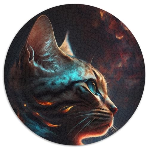 Ozelot-Katzenwolke, 1000-teiliges Puzzle-Geschenk, rundes Puzzle, 1000 Teile, anspruchsvolles DIY-Denkspiel, perfektes Familienspiel oder dekoratives Geschenk (Größe 67,5 x 67,5 cm) von JIANGENNF