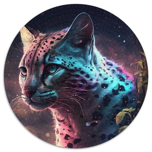 Ozelot-Malpuzzle 1000 Teile für Erwachsene, 1000-teiliges rundes Puzzle für Erwachsene, Lernspielzeug für Teenager, Heimbüro-Dekor (Größe 67,5 x 67,5 cm) von JIANGENNF