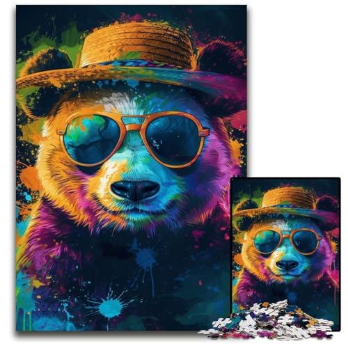 Panda mit Hut, 1000-teiliges Puzzle aus Karton, anspruchsvolles Denkspiel, Familienaktivität, Heimdekoration, 26x38cm/10,23x14,96 Zoll von JIANGENNF