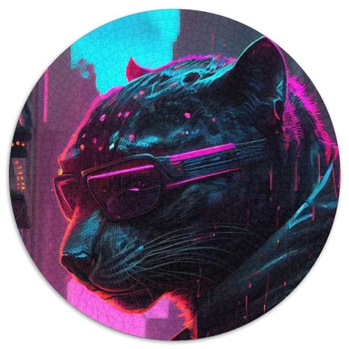 Panther 1000-Teile-Puzzle-Geschenke, rundes Puzzle 1000 Teile, anspruchsvolles DIY-Denkspiel, perfektes Familienspiel oder dekoratives Geschenk (Größe 67,5 x 67,5 cm) von JIANGENNF