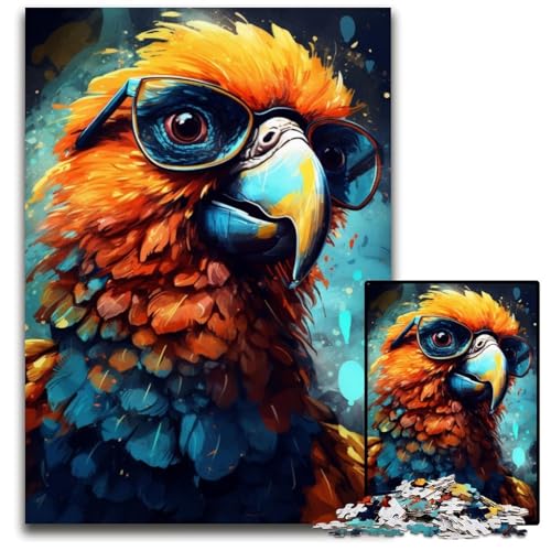 Papagei mit Brille, Puzzle 1000 Teile für Erwachsene, Unmögliches Puzzle für Erwachsene, Weihnachten, Halloween, Ostern, Neujahr, 26x38cm/10,23x14,96 Zoll von JIANGENNF