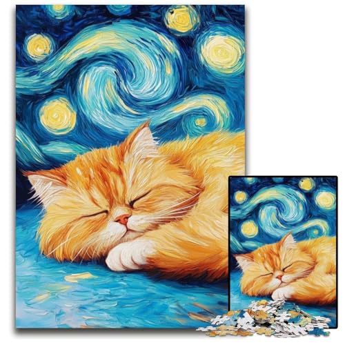 Perserkatze Nachthimmel Puzzle für Erwachsene, 1000-teiliges Puzzle für Erwachsene, interaktives Familienspiel, Gehirn-Herausforderung, Lernspielzeug 26x38cm/10,23x14,96 Zoll von JIANGENNF