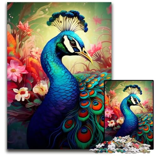 Pfau 1000-teiliges Puzzle, anspruchsvolle Puzzles, interaktives Familienspiel, Denksportaufgabe, Lernspielzeug, 26x38cm/10,23x14,96 Zoll von JIANGENNF