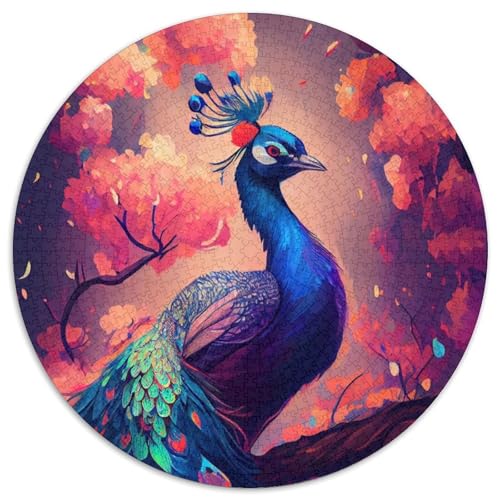 Pfauenblumen-Puzzle für Erwachsene, 1000-teiliges, rundes Puzzle, interaktives Familienspiel, Denksportaufgabe als Geschenk, Lernspielzeug (Größe 67,5 x 67,5 cm) von JIANGENNF