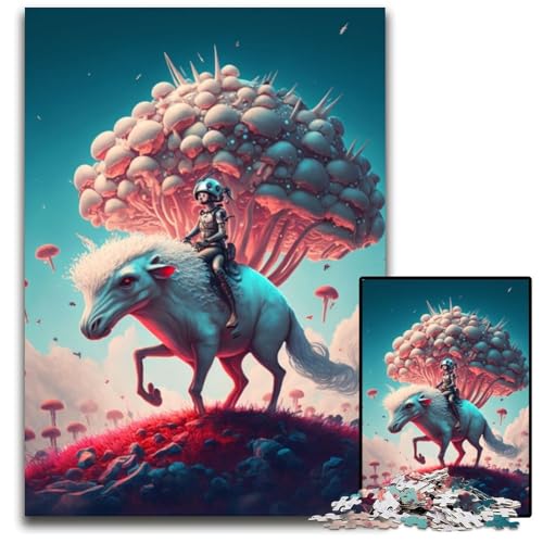 Pferde-Pilzfarm-Puzzle 1000 Teile für Erwachsene, Puzzle für Erwachsene, interaktives Familienspiel, Gehirn-Herausforderung, Lernspielzeug, 26x38cm/10,23x14,96 Zoll von JIANGENNF