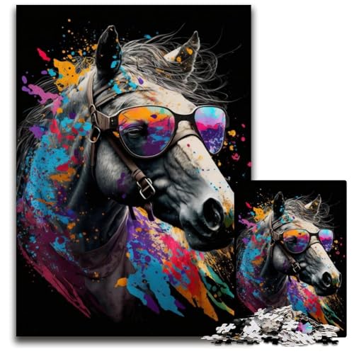 Pferde mit Brille, Puzzle 1000 Teile für Erwachsene, Papppuzzle, Weihnachten, Halloween, Ostern, Neujahr, 26x38cm/10,23x14,96 Zoll von JIANGENNF