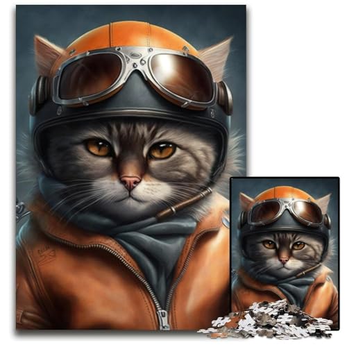 Pilot Cat Puzzle für Erwachsene, 1000 Teile, anspruchsvolles Denkspiel für Teenager, unterhaltsames interaktives Spiel für die ganze Familie, 50x75cm/19,68x29,52 Zoll von JIANGENNF