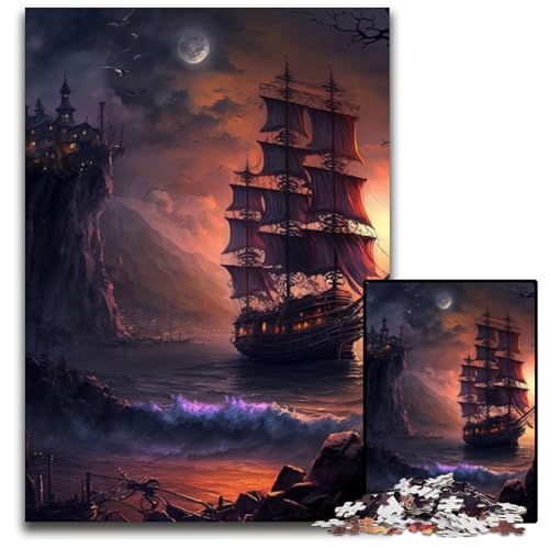 Piratenschiff-Landschaft, 1000-teiliges Puzzle für Erwachsene, anspruchsvolles Denkspiel – entspannendes Spielzeug für Teenager, 26x38cm/10,23x14,96 Zoll von JIANGENNF