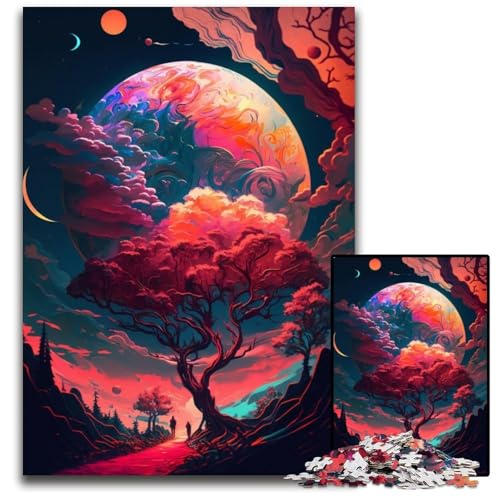 Planet Tree 1000-teiliges Puzzle aus Holz für Erwachsene für Reiseliebhaber und Paare, anspruchsvolles Spielzeug 50x75cm/19,68x29,52 Zoll von JIANGENNF