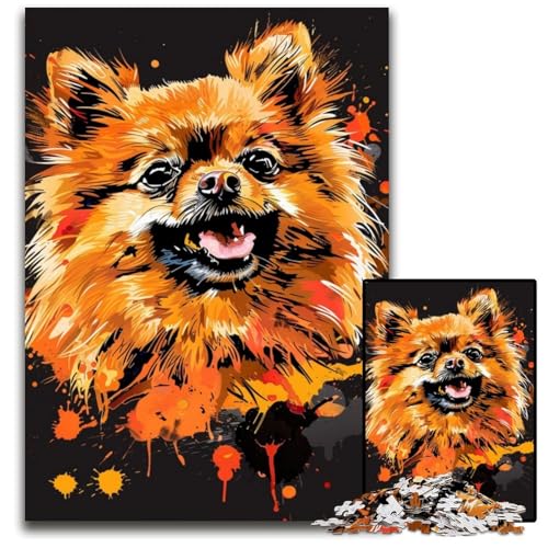 Pomeranian Dog Art 1000-teiliges Puzzle aus Holz für Erwachsene für Reiseliebhaber und Paare, anspruchsvolles Spielzeug 50x75cm/19,68x29,52 Zoll von JIANGENNF