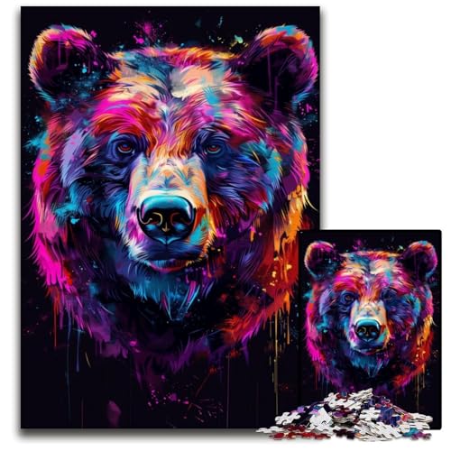 Psychedelic Bear 1000-teiliges Puzzle, anspruchsvolle Puzzles, interaktives Familienspiel, Denksportaufgabe, Lernspielzeug, 50x75cm/19,68x29,52 Zoll von JIANGENNF