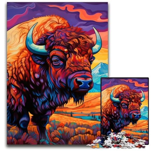 Psychedelic Buffalo Puzzle für Erwachsene, 1000 Teile, Holzpuzzle, interaktives Familienspiel, Denksportaufgabe, Lernspielzeug, 50x75cm/19,68x29,52 Zoll Psychedelic Buffalo Puzzle für Erwachsene, 1000 Teile, Holzpuzzle, interaktives Familienspiel, Denksportaufgabe, Lernspielzeug, 50x75cm/19,68x29,52 Zoll von JIANGENNF
