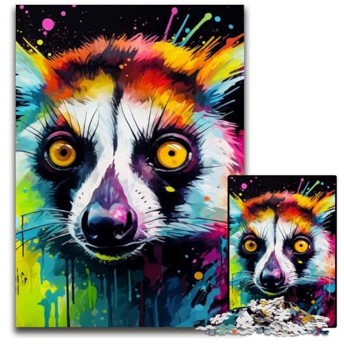 Psychedelic Lemur Puzzle für Erwachsene, 1000 Teile, Holzpuzzle, interaktives Familienspiel, Denksportaufgabe, Lernspielzeug, 50x75cm/19,68x29,52 Zoll Psychedelic Lemur Puzzle für Erwachsene, 1000 Teile, Holzpuzzle, interaktives Familienspiel, Denksportaufgabe, Lernspielzeug, 50x75cm/19,68x29,52 Zoll von JIANGENNF