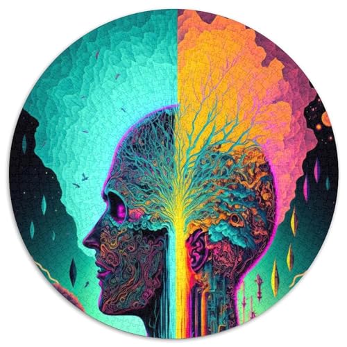 Psychedelische Gehirn-Puzzles für Erwachsene, 1000 runde Puzzles für 1000 Teile, pädagogische Aktivität zur Verbesserung kognitiver Fähigkeiten (Größe 67,5 x 67,5 cm) von JIANGENNF