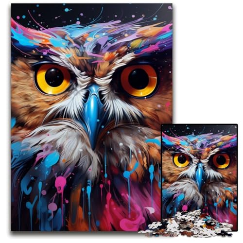Psychedelische Vogeleule, 1000-teiliges Puzzle, anspruchsvolle Puzzles, interaktives Familienspiel, Denksportaufgabe, Lernspielzeug, 26x38cm/10,23x14,96 Zoll von JIANGENNF
