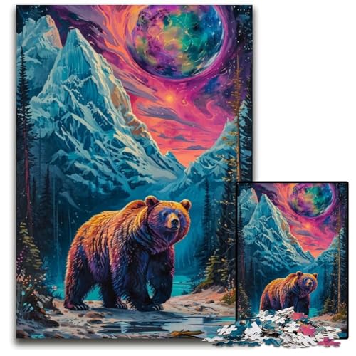 Psychedelischer Bär in den Bergen, 1000-teiliges Puzzle für Erwachsene, Holzpuzzle für Teenager und Familienspaß – DIY-Denkspiel als Geschenk, 50x75cm/19,68x29,52 Zoll von JIANGENNF