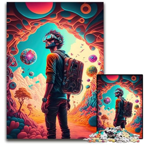 Psychedelischer Zeitreisender, 1000-teiliges Puzzle, Holzpuzzle, Denkspiel für Jugendliche und Familieninteraktion, 50x75cm/19,68x29,52 Zoll Psychedelischer Zeitreisender, 1000-teiliges Puzzle, Holzpuzzle, Denkspiel für Jugendliche und Familieninteraktion, 50x75cm/19,68x29,52 Zoll von JIANGENNF