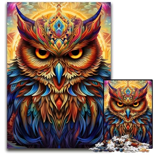 Psychedelisches Eulen-Puzzle, 1000 Teile, Unmögliches Puzzle für Erwachsene, Bunte Heimdekoration und interaktives Familienspiel, 26x38cm/10,23x14,96 Zoll von JIANGENNF