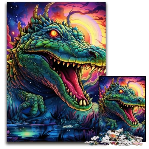 Psychedelisches Nilkrokodil-Puzzle, 1000 Teile, für Erwachsene, Puzzle für Erwachsene, Familienspaß, Gehirntraining, Teenager, 26x38cm/10,23x14,96 Zoll von JIANGENNF