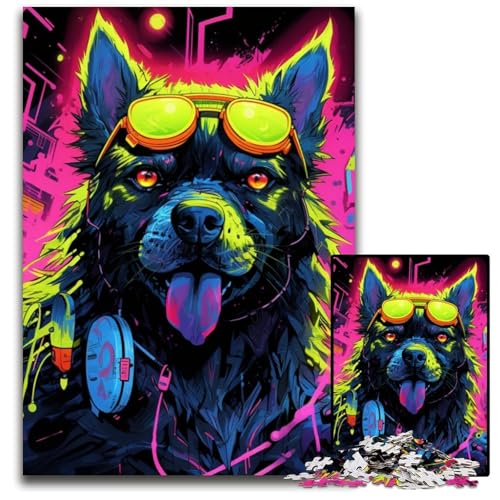 Psychedelisches Pudel-Puzzle für Erwachsene, 1000 Teile, Papppuzzle, interaktives Familienspiel, Denksportaufgabe, Lernspielzeug, 26x38cm/10,23x14,96 Zoll von JIANGENNF