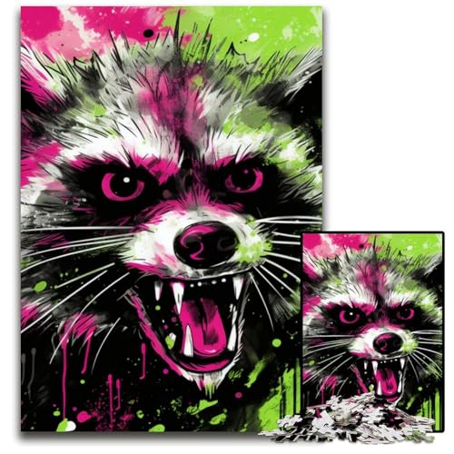 Psychedelisches Tier-Waschbär-Puzzle, 1000 Teile, für Erwachsene, Puzzle für Erwachsene, Familienspaß, Gehirntraining, Teenager, 50x75cm/19,68x29,52 Zoll Psychedelisches Tier-Waschbär-Puzzle, 1000 Teile, für Erwachsene, Puzzle für Erwachsene, Familienspaß, Gehirntraining, Teenager, 50x75cm/19,68x29,52 Zoll von JIANGENNF