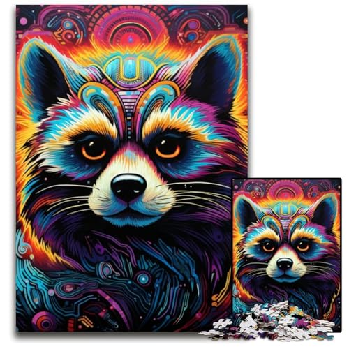 Psychedelisches Tier-Waschbär-Puzzle 1000 Teile für Erwachsene, anspruchsvolle Puzzles, Geburtstagsgeschenkidee, anspruchsvolles Denkspiel, 26x38cm/10,23x14,96 Zoll von JIANGENNF